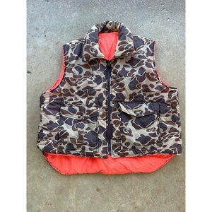 Vintage Duck Bay XL Camo Hunting Vest Reversible Nylon & Polyester Brown/Orange